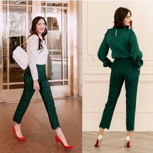 Rachel Parcell Botanica‎ High Rise Lace Pants with Scallop Hem Green Size 2